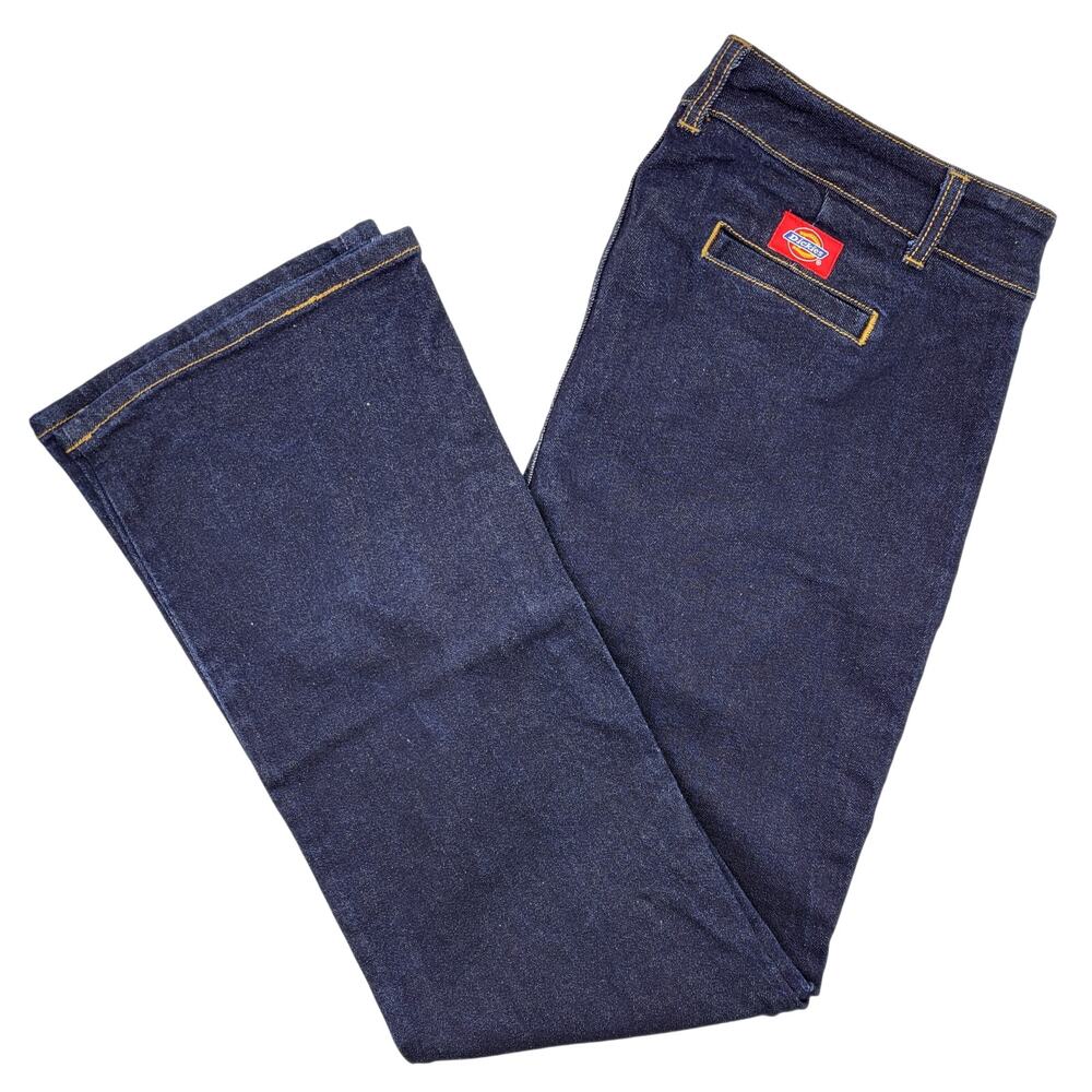 Dickies Girl Denim Trouser Jeans 14 Dark Blue Mid Rise Bootcut Stretch Office